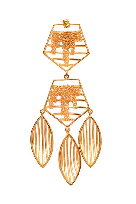 Shop Itrana Gold Plated Cut Work Geometric Chain Danglers Online at Aza Fashions Shop_Itrana_Gold Plated Cut Work Geometric Chain Danglers _Online_at_Aza_Fashions