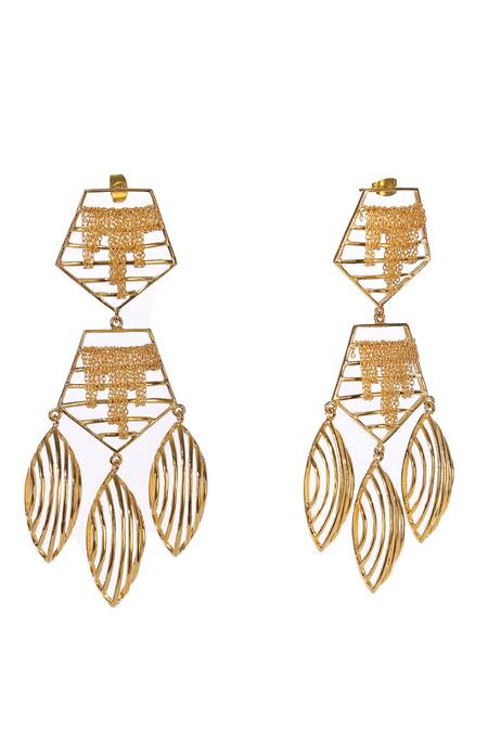Itrana Gold Plated Cut Work Geometric Chain Danglers at Aza Fashions Itrana_Gold Plated Cut Work Geometric Chain Danglers _at_Aza_Fashions
