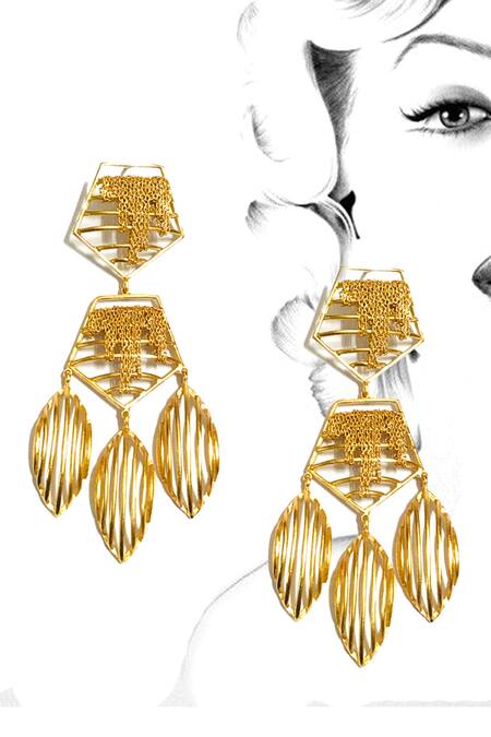 Buy Itrana Gold Plated Cut Work Geometric Chain Danglers Buy_Itrana_Gold Plated Cut Work Geometric Chain Danglers