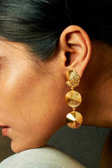 Shop Itrana Gold Plated Beads Tiered Danglers at Aza Fashions Shop_Itrana_Gold Plated Beads Tiered Danglers _at_Aza_Fashions