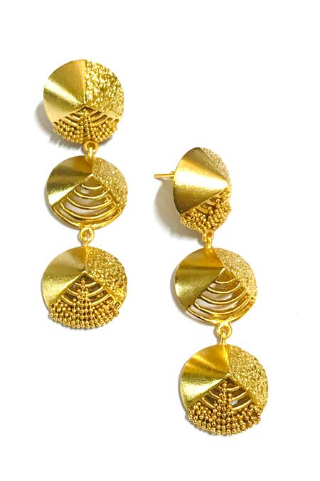Itrana Gold Plated Beads Tiered Danglers at Aza Fashions Itrana_Gold Plated Beads Tiered Danglers _at_Aza_Fashions