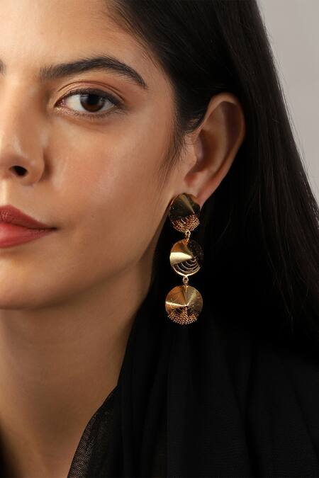 Shop Itrana Gold Plated Beads Tiered Danglers Shop_Itrana_Gold Plated Beads Tiered Danglers