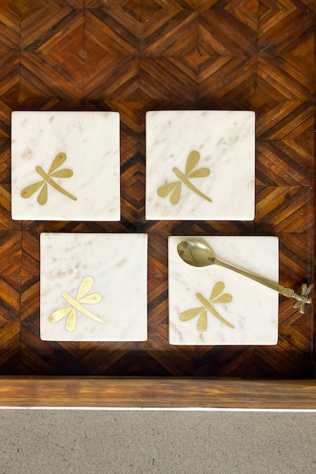 Set of Marble Coasters with Brass Detailing