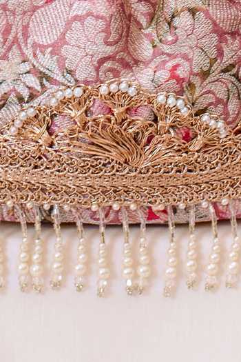 Amyra_Pink Pearls, Crystals, Lace Elora Printed And Embroidered Potli Bag _Online_at_Aza_Fashions
