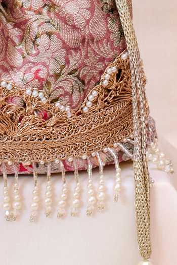 Buy_Amyra_Pink Pearls, Crystals, Lace Elora Printed And Embroidered Potli Bag _Online_at_Aza_Fashions