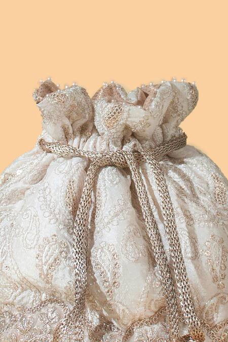 Buy_Amyra_Off White Pearls, Crystals, Embroidery Chaand Potli Bag_Online_at_Aza_Fashions