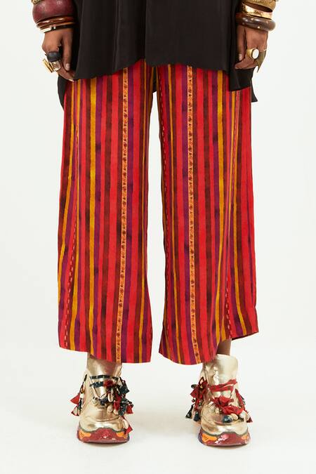 Aseem Kapoor_Black Crepe, Linen, Satin Sequins, Ritu Kaftan Top And Printed Palazzo Set_Online_at_Aza_Fashions