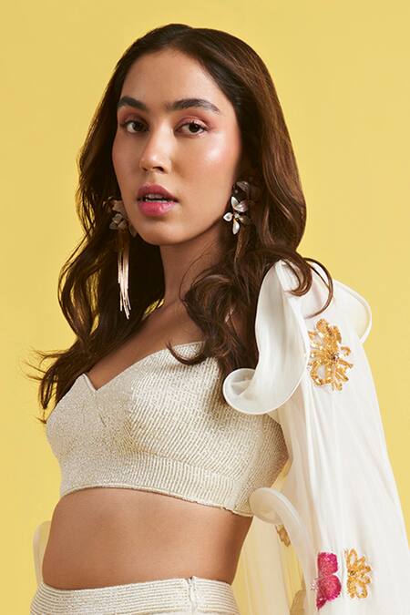 Shop Surily G Ivory Crepe Cut Dana Embroidered Blouse Online at Aza Fashions Shop_Surily G_Ivory Crepe Cut Dana Embroidered Blouse _Online_at_Aza_Fashions