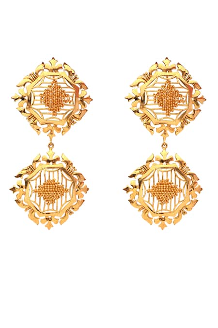 Shop Itrana Gold Plated Beads Hand Knotted Embellished Earrings at Aza Fashions Shop_Itrana_Gold Plated Beads Hand Knotted Embellished Earrings _at_Aza_Fashions