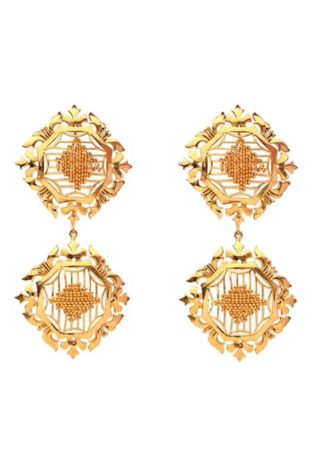 Itrana Gold Plated Beads Hand Knotted Embellished Earrings Online at Aza Fashions Itrana_Gold Plated Beads Hand Knotted Embellished Earrings _Online_at_Aza_Fashions