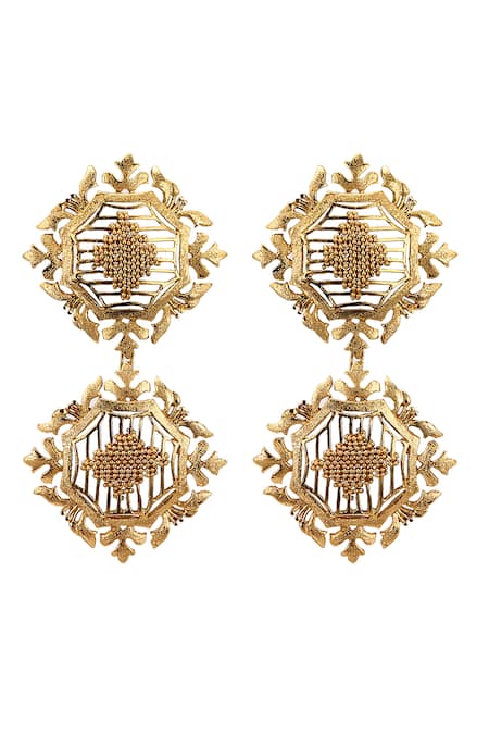 Itrana Gold Plated Beads Hand Knotted Embellished Earrings at Aza Fashions Itrana_Gold Plated Beads Hand Knotted Embellished Earrings _at_Aza_Fashions