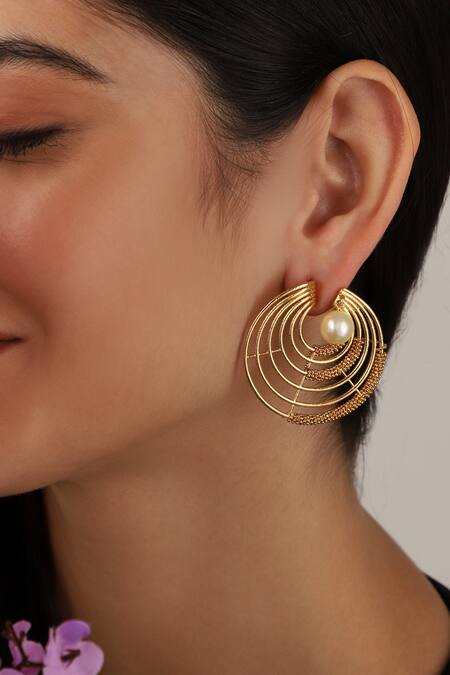 Shop Itrana Gold Plated Beads Circular Studs at Aza Fashions Shop_Itrana_Gold Plated Beads Circular Studs _at_Aza_Fashions