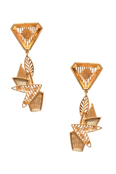 Buy Itrana Gold Plated Cut Work, Chains Triangle Shaped Earrings Online at Aza Fashions Buy_Itrana_Gold Plated Cut Work, Chains Triangle Shaped Earrings _Online_at_Aza_Fashions