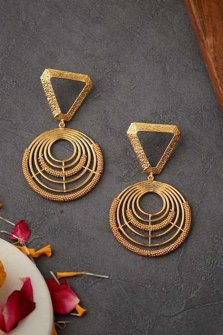 Shop Itrana Gold Plated Cut Work, Chains Geometric Shaped Earrings Online at Aza Fashions Shop_Itrana_Gold Plated Cut Work, Chains Geometric Shaped Earrings _Online_at_Aza_Fashions