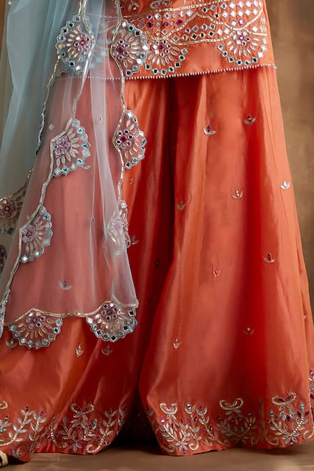 Niamh By Kriti Orange Net, , Organza Embroidery, Gota Patti, Mirrors Kurta Sharara Set Online at Aza Fashions Niamh By Kriti_Orange Net, , Organza Embroidery, Gota Patti, Mirrors Kurta Sharara Set _Online_at_Aza_Fashions