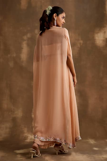 Niamh By Kriti Cutdana Floral Embroidered Border Cape Draped Skirt Set 