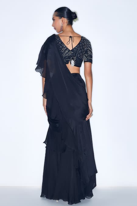 Niamh By Kriti Pre Draped Ruffle Saree With Embroidered Blouse 