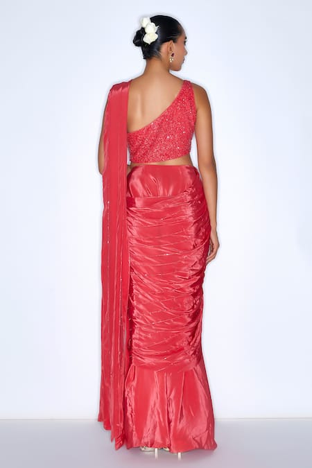 Niamh By Kriti Sequin Embroidered Pre Draped Saree With Blouse 