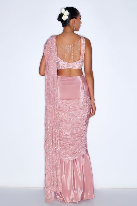 Niamh By Kriti Sequin Embellished Pre Draped Saree With Blouse 