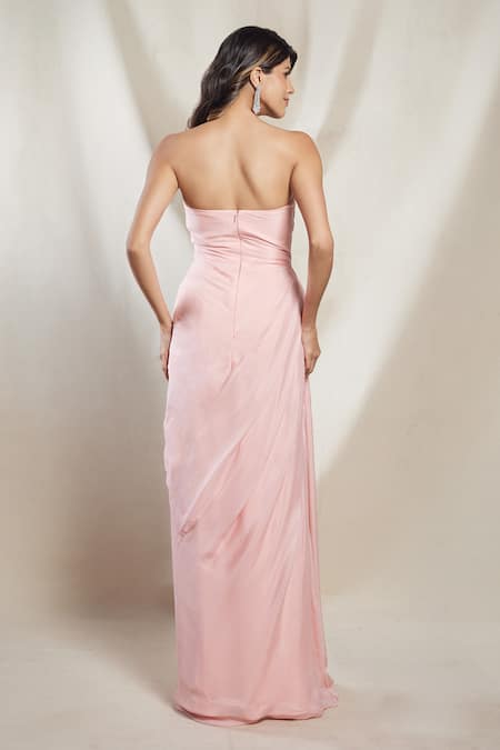 Brinda Sneha Pink Chinon Plain Off Shoulder Sweetheart Neck Bianca Draped Gown Online at Aza Fashions Brinda Sneha_Pink Chinon Plain Off Shoulder Sweetheart Neck Bianca Draped Gown _Online_at_Aza_Fashions