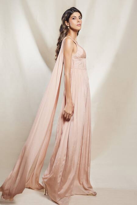 Buy Brinda Sneha Pink Chinon Plain Sweetheart Neck Lucija Pleated Ruched Gown Online at Aza Fashions Buy_Brinda Sneha_Pink Chinon Plain Sweetheart Neck Lucija Pleated Ruched Gown _Online_at_Aza_Fashions