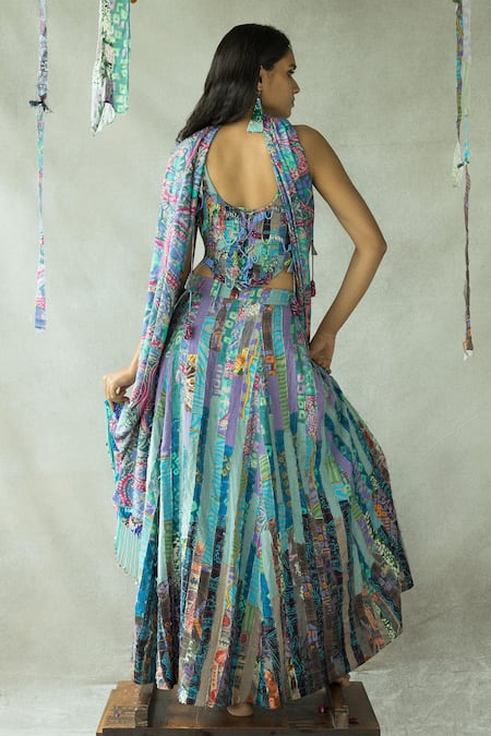 Shop Doh Tak Keh Multi Color Tencel, Modal Beads, Jhalla Wallah Abstract Print Lehenga Set at Aza Fashions Shop_Doh Tak Keh_Multi Color Tencel, Modal Beads, Jhalla Wallah Abstract Print Lehenga Set_at_Aza_Fashions