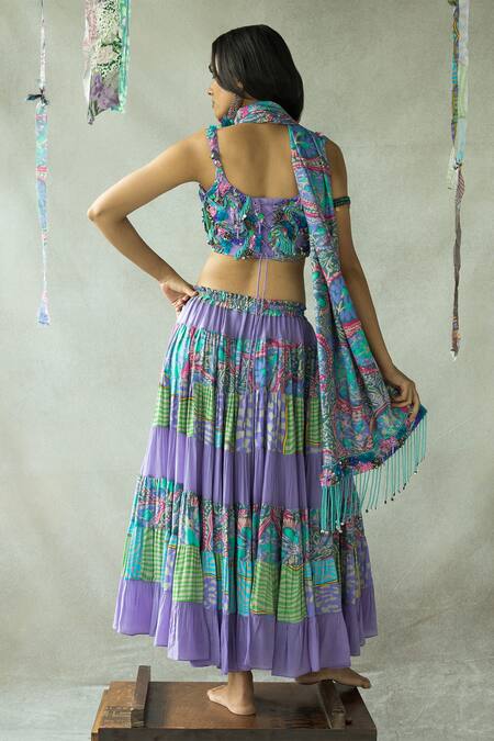 Shop_Doh Tak Keh_Purple Crepe Sequins, Beads Square Neck Jhilmil Hand Embroidered Corset_at_Aza_Fashions