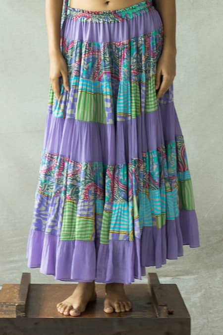 Buy Doh Tak Keh Purple Chiffon, Crepe Jhilmil Abstract Print Thigh-high Slit Lehenga Online at Aza Fashions Buy_Doh Tak Keh_Purple Chiffon, Crepe Jhilmil Abstract Print Thigh-high Slit Lehenga_Online_at_Aza_Fashions