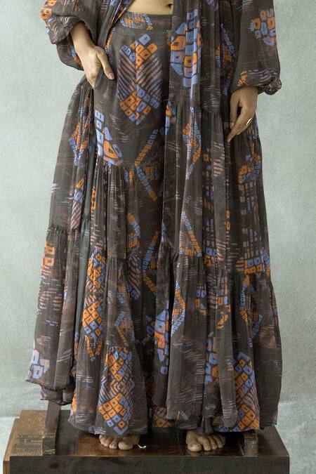 Buy Doh Tak Keh Brown Georgette Printed Abstract Jugni Sharara Online at Aza Fashions Buy_Doh Tak Keh_Brown Georgette Printed Abstract Jugni Sharara _Online_at_Aza_Fashions