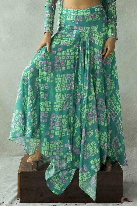 Doh Tak Keh Blue Silk, Bamboo Sequins, Beads Square Neck Munni Abstract Print Lehenga Set Online at Aza Fashions Doh Tak Keh_Blue Silk, Bamboo Sequins, Beads Square Neck Munni Abstract Print Lehenga Set_Online_at_Aza_Fashions