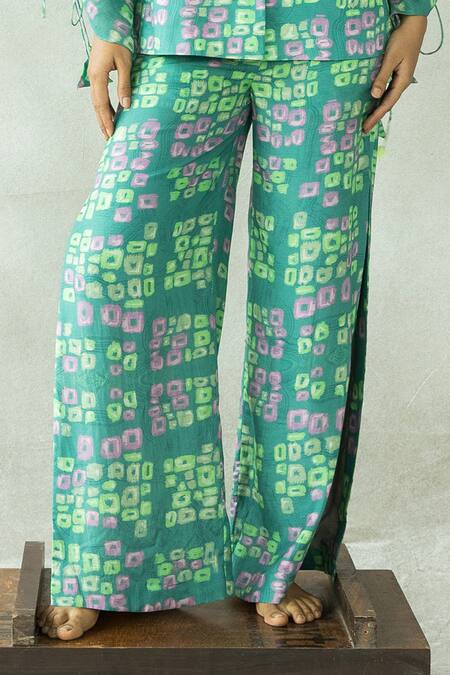 Shop_Doh Tak Keh_Blue Silk Munni Abstract Print Blazer And Pant Set_Online_at_Aza_Fashions