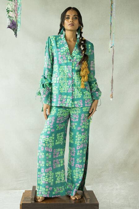 Buy Doh Tak Keh Blue Bemberg Fine Silk Printed Abstract Munni Slit Trouser Online at Aza Fashions Buy_Doh Tak Keh_Blue Bemberg Fine Silk Printed Abstract Munni Slit Trouser _Online_at_Aza_Fashions