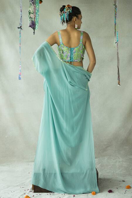 Shop Doh Tak Keh Blue Crepe Sequins, Beads, Embroidery Square Neck Dusty Teal Hand Lehenga Set at Aza Fashions Shop_Doh Tak Keh_Blue Crepe Sequins, Beads, Embroidery Square Neck Dusty Teal Hand Lehenga Set_at_Aza_Fashions