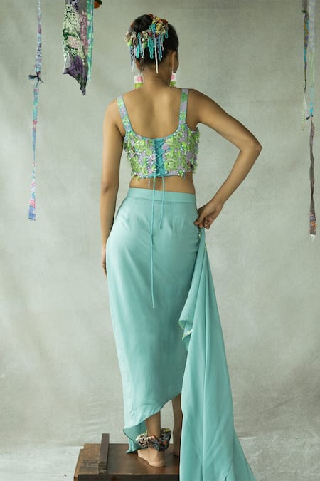 Buy Blue Natural Crepe Hand Embroidered Sequins Square Neck Shona Corset  For Women by DOH TAK KEH Online at Aza Fashions.