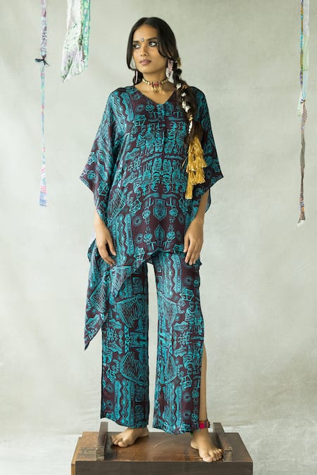 DOH TAK KEH Bijlee Printed Asymmetric Kaftan Pant Set 