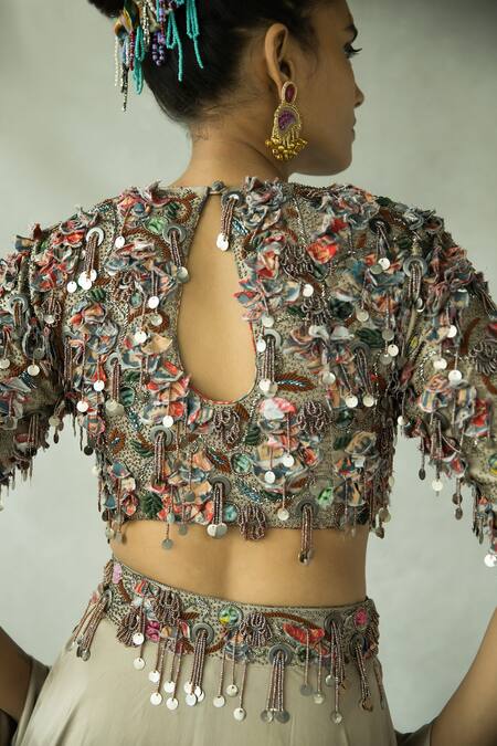 Shop Doh Tak Keh Gold Cupro Satin Embroidered Bead Chamma Embellished Blouse Online at Aza Fashions Shop_Doh Tak Keh_Gold Cupro Satin Embroidered Bead Chamma Embellished Blouse _Online_at_Aza_Fashions