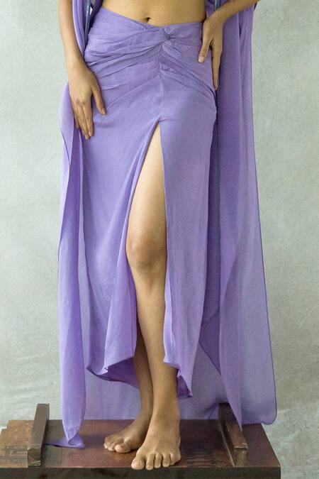 Doh Tak Keh_Purple Crepe Beads, Embroidery Square Neck Jaanu Hand Corset Skirt Set_at_Aza_Fashions