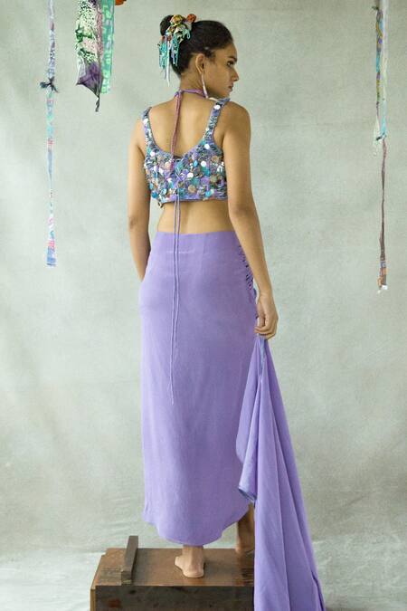 Shop Doh Tak Keh Purple Cotton Beads Square Neck Embroidered Corset at Aza Fashions Shop_Doh Tak Keh_Purple Cotton Beads Square Neck Embroidered Corset_at_Aza_Fashions
