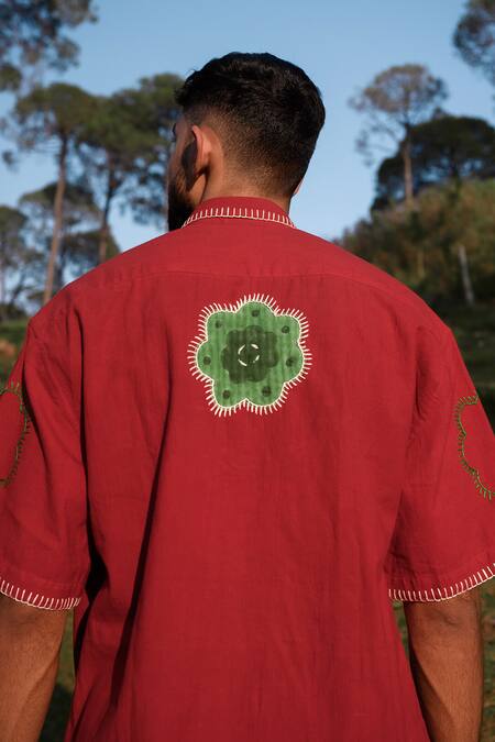 Shop Jodi Red Handloom Cotton Applique, Embroidery Cayenne Shorts Co-ord Set Online at Aza Fashions Shop_Jodi_Red Handloom Cotton Applique, Embroidery Cayenne Shorts Co-ord Set _Online_at_Aza_Fashions