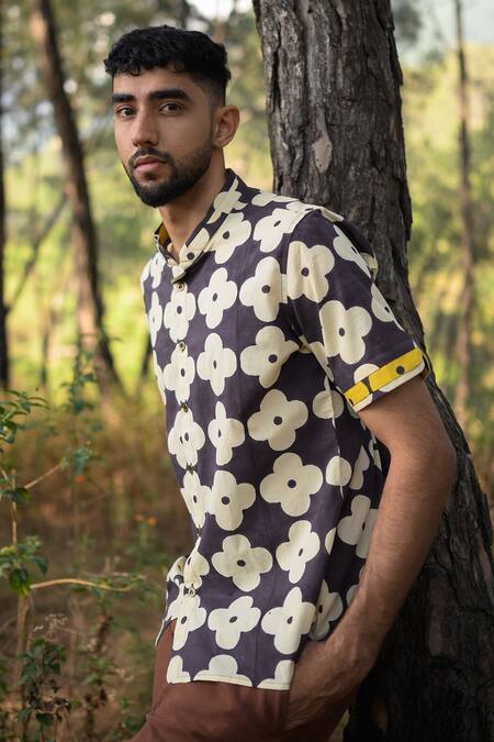 Jodi_Beige Cotton Barot Hand Block Print Shirt_Online_at_Aza_Fashions