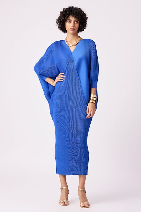 Scarlet Sage Blue Polyester Blaxed Textured Dress