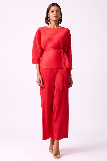 Scarlet Sage Polyester Cora Textured Top And Pant Set