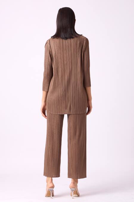 Shop Scarlet Sage Grey Polyester Fringe Collared Dari Work Shirt And Pant Set at Aza Fashions Shop_Scarlet Sage_Grey Polyester Fringe Collared Dari Work Shirt And Pant Set_at_Aza_Fashions