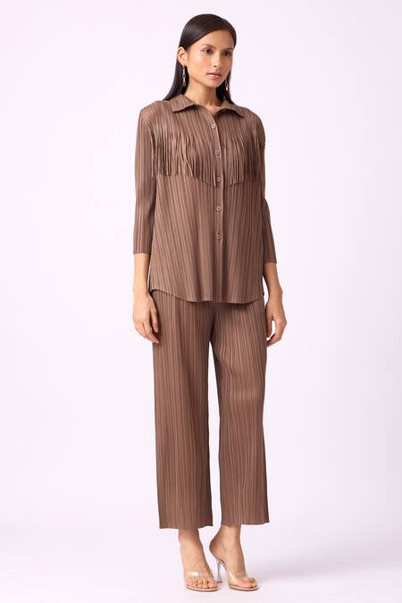 Buy Scarlet Sage Grey Polyester Fringe Collared Dari Work Shirt And Pant Set Online at Aza Fashions Buy_Scarlet Sage_Grey Polyester Fringe Collared Dari Work Shirt And Pant Set_Online_at_Aza_Fashions