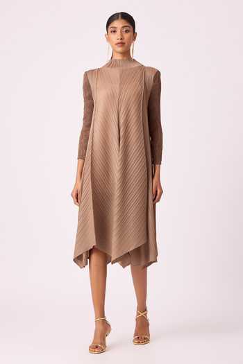 Buy Brown Polyester High Neck Zuri Asymmetric Textured Dress For Women by  Scarlet Sage Online at Aza Fashions.