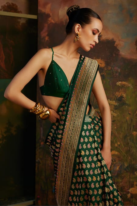 Green Art Silk Festival Designer Half N Half Saree -