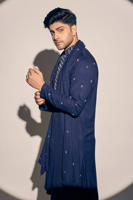 Buy Kaaj Button X AZA Blue Twill, Cotton Embroidery Kurta Set With Threadwork Butti Dupatta Buy_Kaaj Button X AZA_Blue Twill, Cotton Embroidery Kurta Set With Threadwork Butti Dupatta