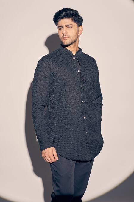 Kaaj Button X AZA_Black Cotton Satin Cut Work, Sequins Cutdana Embroidered Bundi Set _Online_at_Aza_Fashions