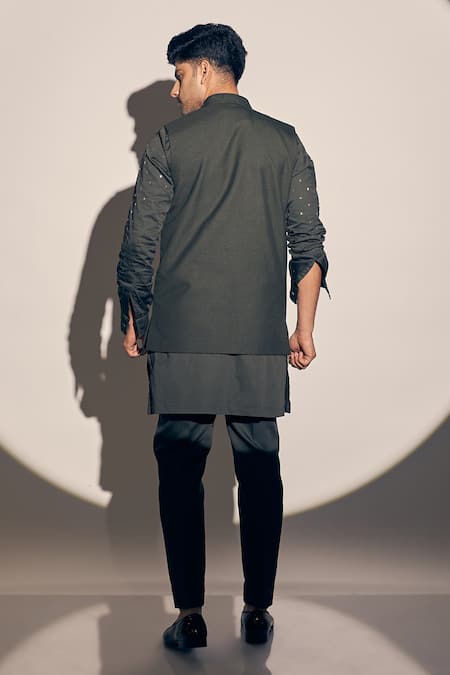 Kaaj Button X AZA Cutdana Embellished Olive Bundi Kurta Set 