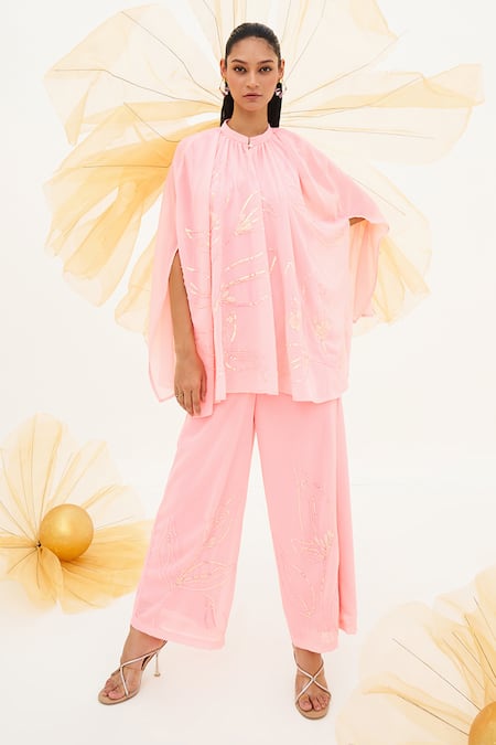 House Of Fett Embroidered Kaftan Top Pant Set 